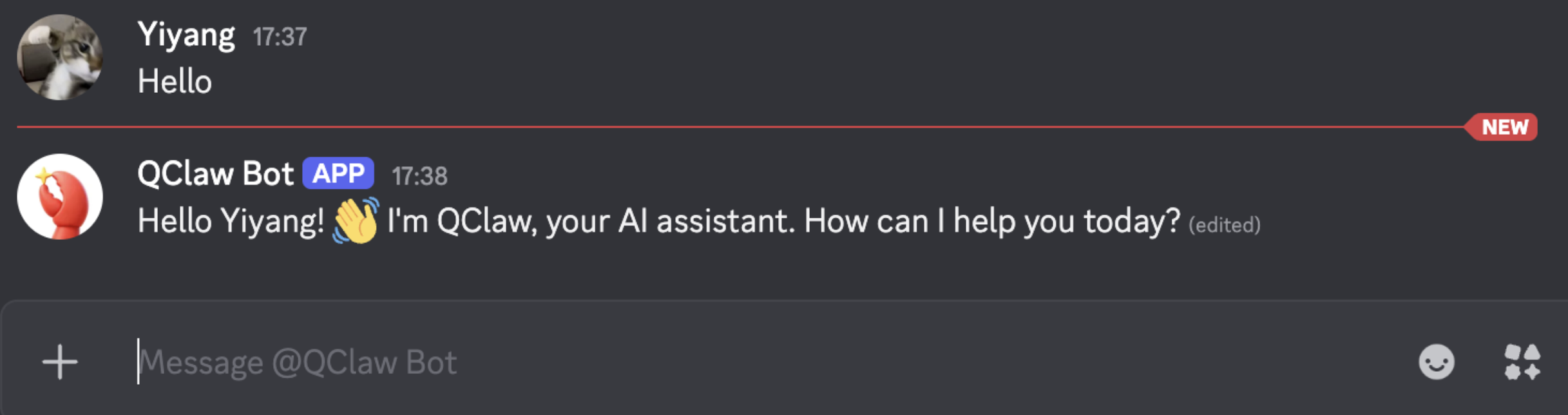 Direct Message with QClaw through Discord