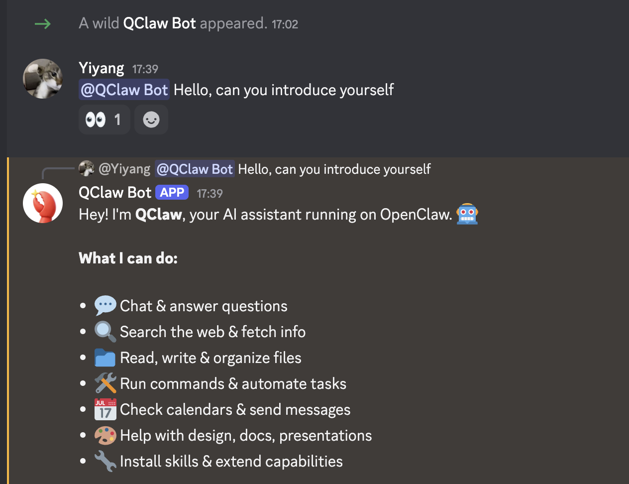 Server Chat with QClaw through Discord