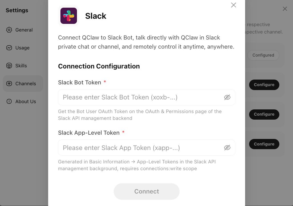 Slack Configure Window